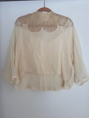 Sheer Cream Embellished Collar Women’s Top